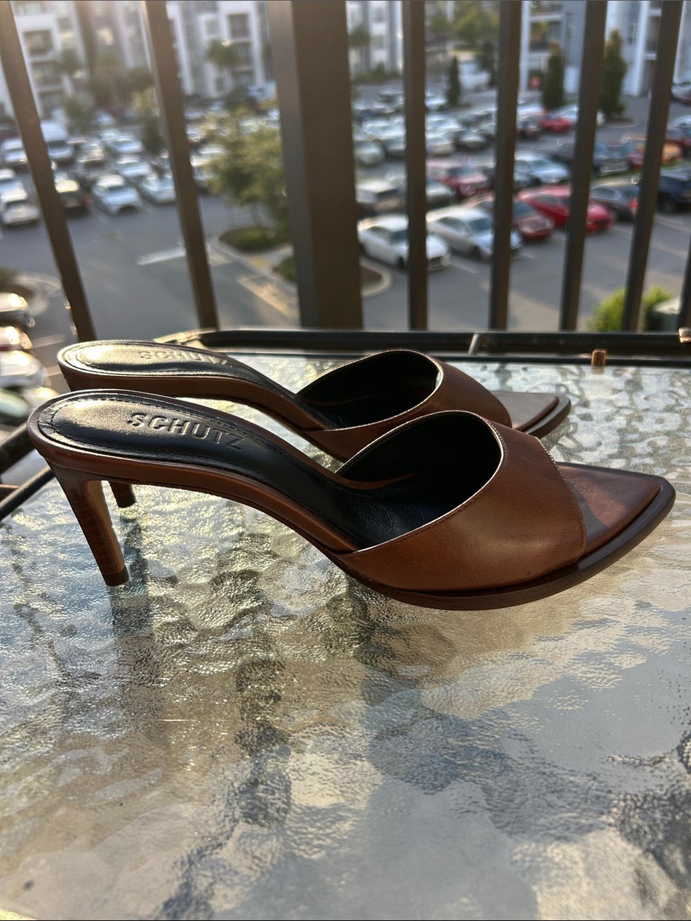 Schutz “Elise” Brown Leather Pointed Toe Mule Heels - Picture 6 of 10